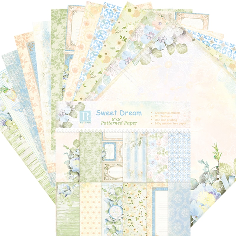 6 Inch 24 Lakens Bloem Grens Gedessineerde Papier Scrapbooking Ambachtelijke Papier Gemengde Kleuren