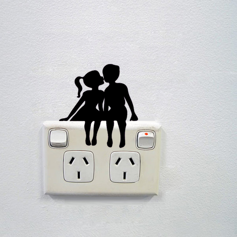 KUCADA jongen en meisje schakelpaneel sticker voor muur decoratie thuis sticker diy zwarte muur sticker pvc WP1892