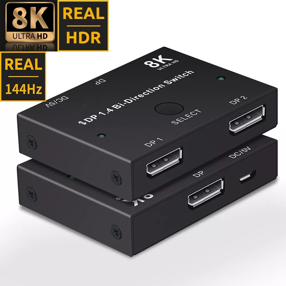 Port wyświetlacza 8K DP 1.4 przełącznik dwukierunkowy przełącznik rozdzielacza 8K @ 30Hz 4K120Hz 144Hz przełącznik DisplayPort 1.4 przełącznik 2X1 lub 1X2