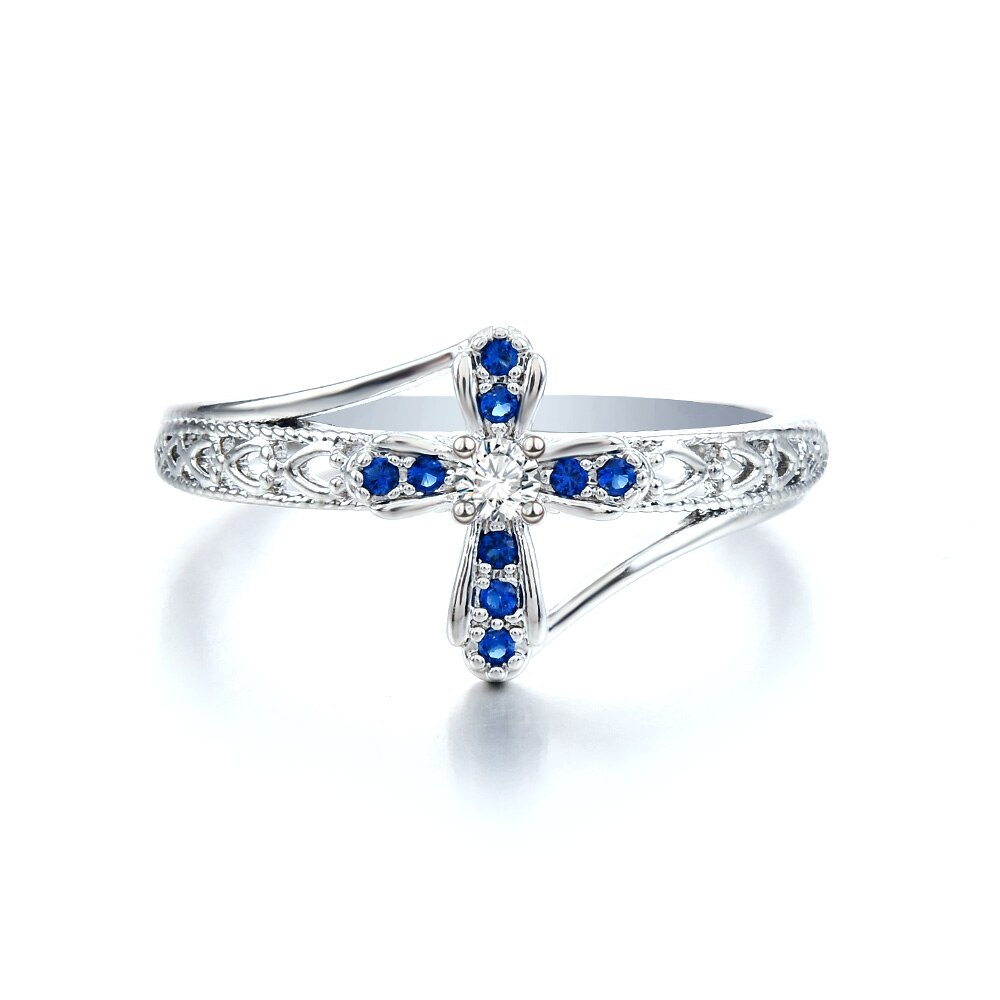 Cross Vrouwen Vinger Ring Ingelegd Shine Cz Steen Dagelijkse Slijtage Mode Ringen Verjaardag Meisje Veelzijdige Sieraden: 9