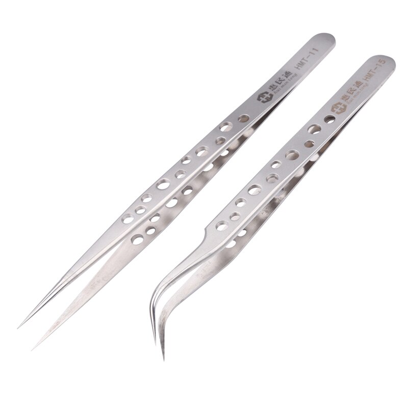 Electronics Industrial Tweezers Pincet Curved Straight Tip Stainless Steel Precision Tweezers Set Phone Repair Hand Tools: 2 in 1