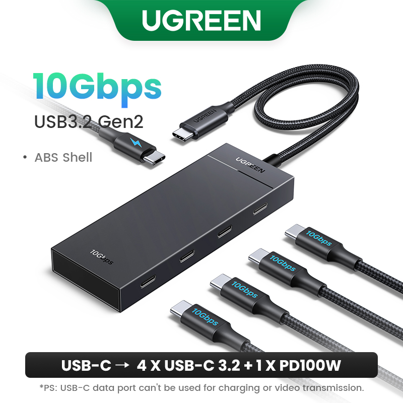 UGREEN USB C HUB 10 Gb/s Type-C 3.2 Gen2 Rozdzielacz USB USB C USB A Hub 4 porty USB 3.2 do MacBooka Pro Air Adapter wieloportowy typu C: Srebrny