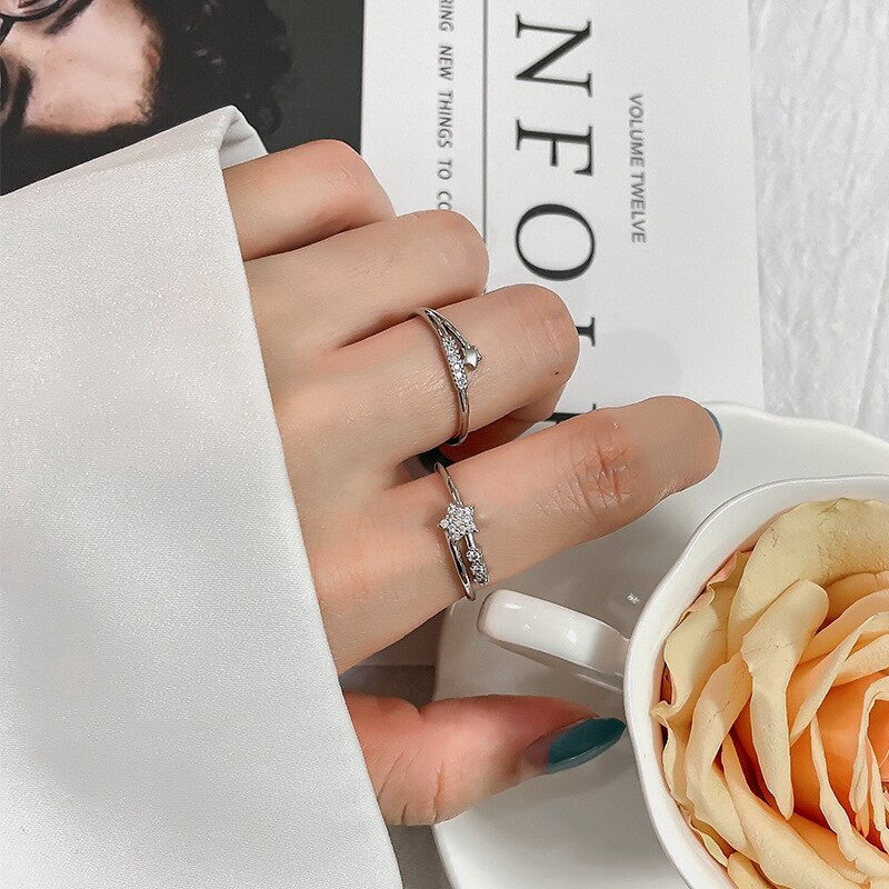 Conjunto de anillos de plata 925 para mujer, sortijas ajustables de lujo, minimalistas, a la , amuleto de amante, de joyería fina