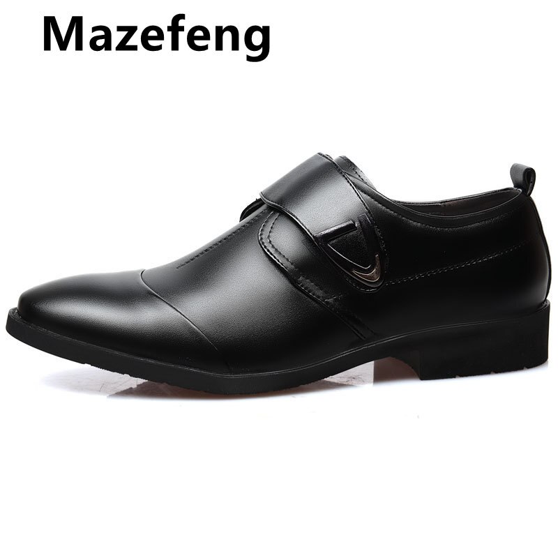 Męskie buty wizytowe klasyczne skórzane klamry formalne ślubne robić biura brązowe czarne buty z paskiem mnisim