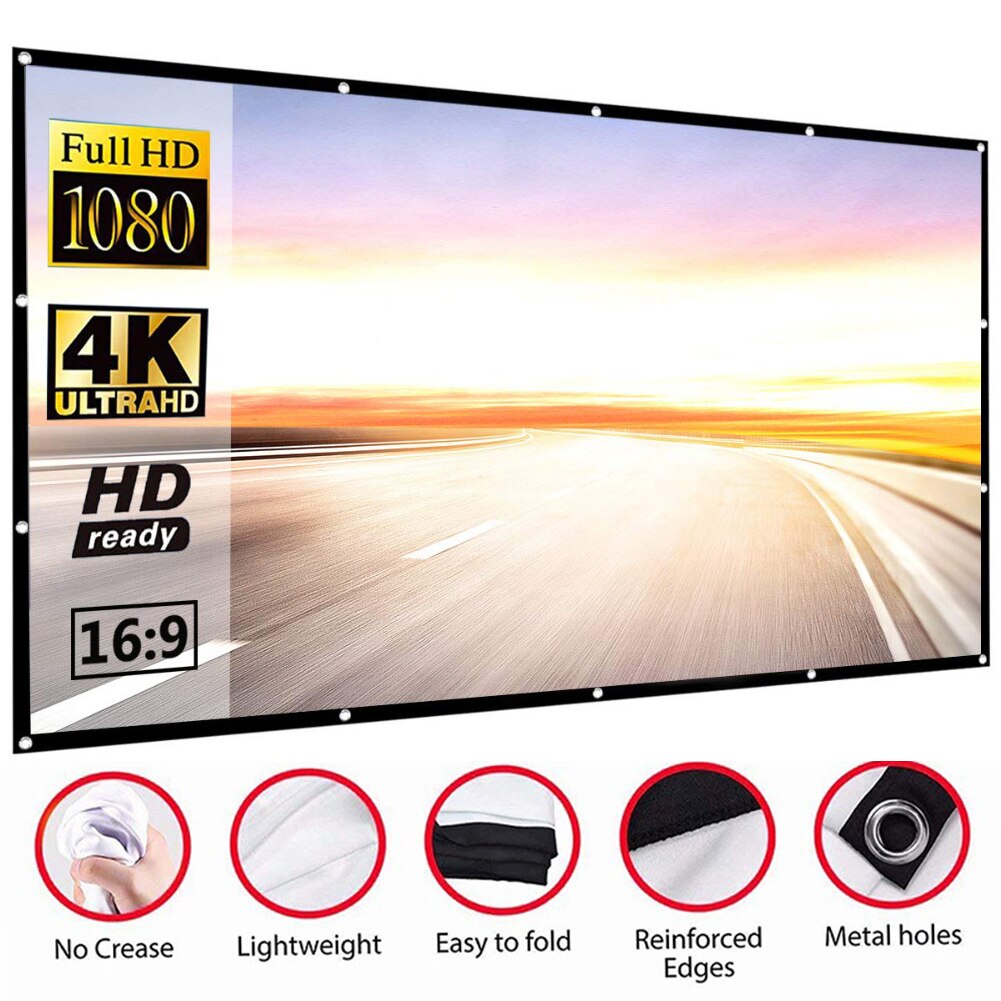 16:9 Projection Screen for Projector No Crease Home Theater HD 4K Clear Portable Foldable Easy Install White