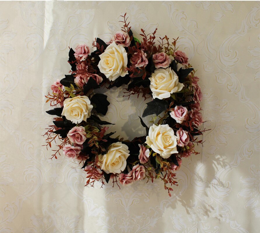 Kunstbloem Ronde krans rotan zijden bloem simulatie rose bloem plant wedding home muur deur decoratie party