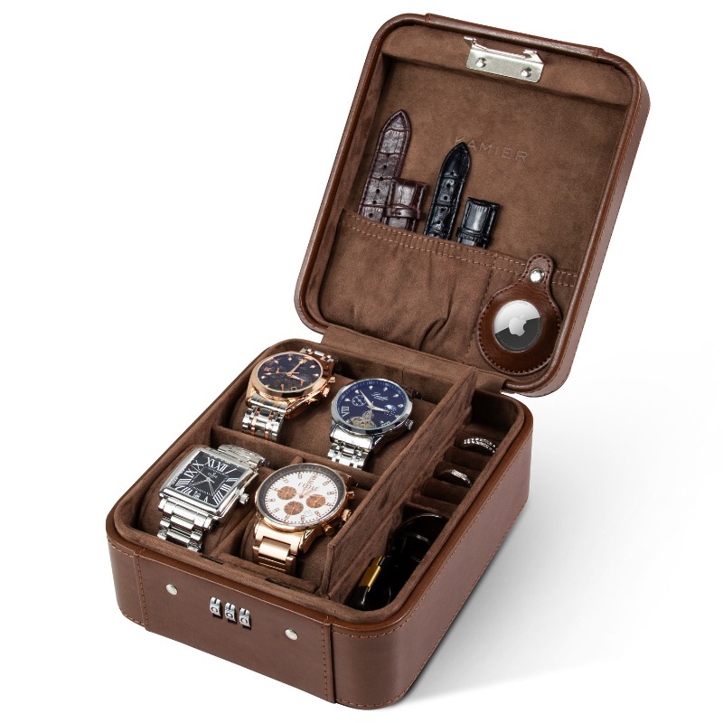 Leren horlogedoos Luxe herenhorloges Opbergkoffers Draagbare polshorloge-organizer Geschenkdozen Horloges Reiskoffers met slot: Bruin