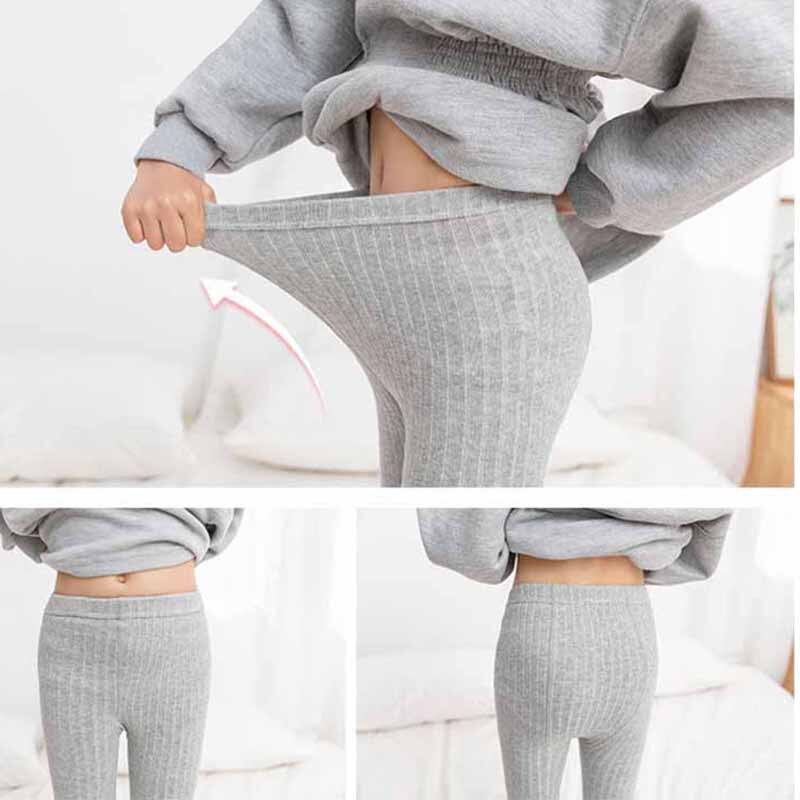 Herfst Dubbele Naald Kinderen Leggings Peuter Meisjes Kleding Gekamd Katoen Geribbelde Kinderen Leggings Zachte Gebreide Broek Voor Meisjes