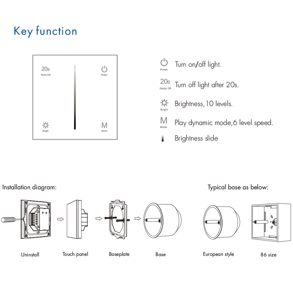 AC Triac Dimmer 110V 220V 230V LED Dimmer Switch 360W Rotary Glass Panel Touch Dimmable Remote For Single Color LED Lamp Bulb