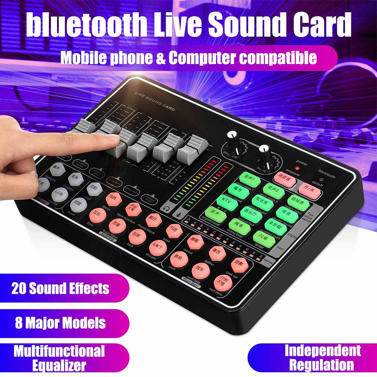 Bluetooth Geluidskaart Usb Headset Microfoon Webcast Live Geluidskaart Interface Externe 20 Geluidseffecten Voor Home Studio Stage