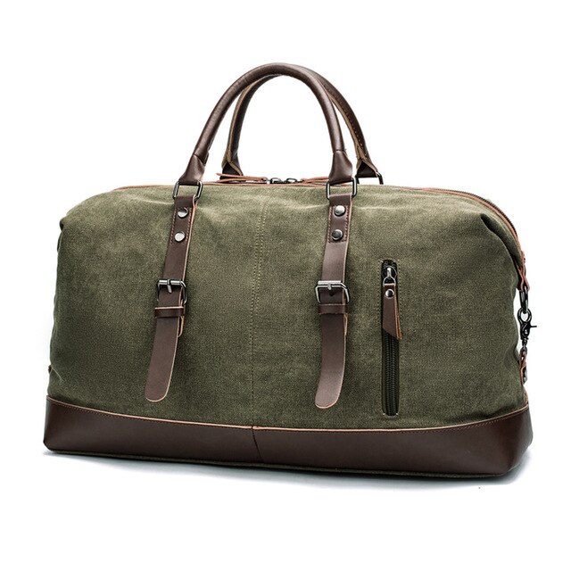 Canvas Leather Men Travel Bags Carry on Luggage Bag Men Duffel Bags Travel Tote Large Weekend Bag Overnight Male Handbag: Green