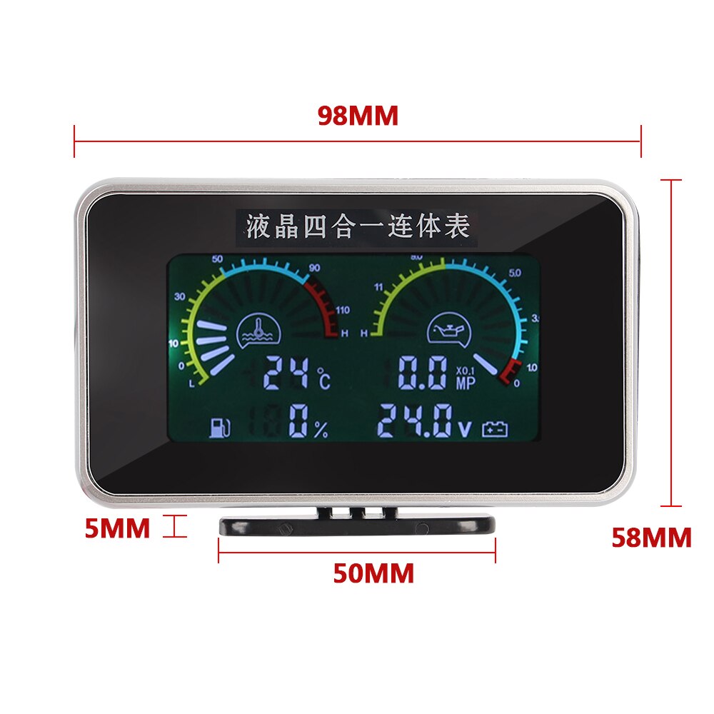 Digital Display Sensor LCD Car Digital Oil Pressure Gauge 4 In 1 Car Modification Instrument Panel Voltmeter Water Temp Meter