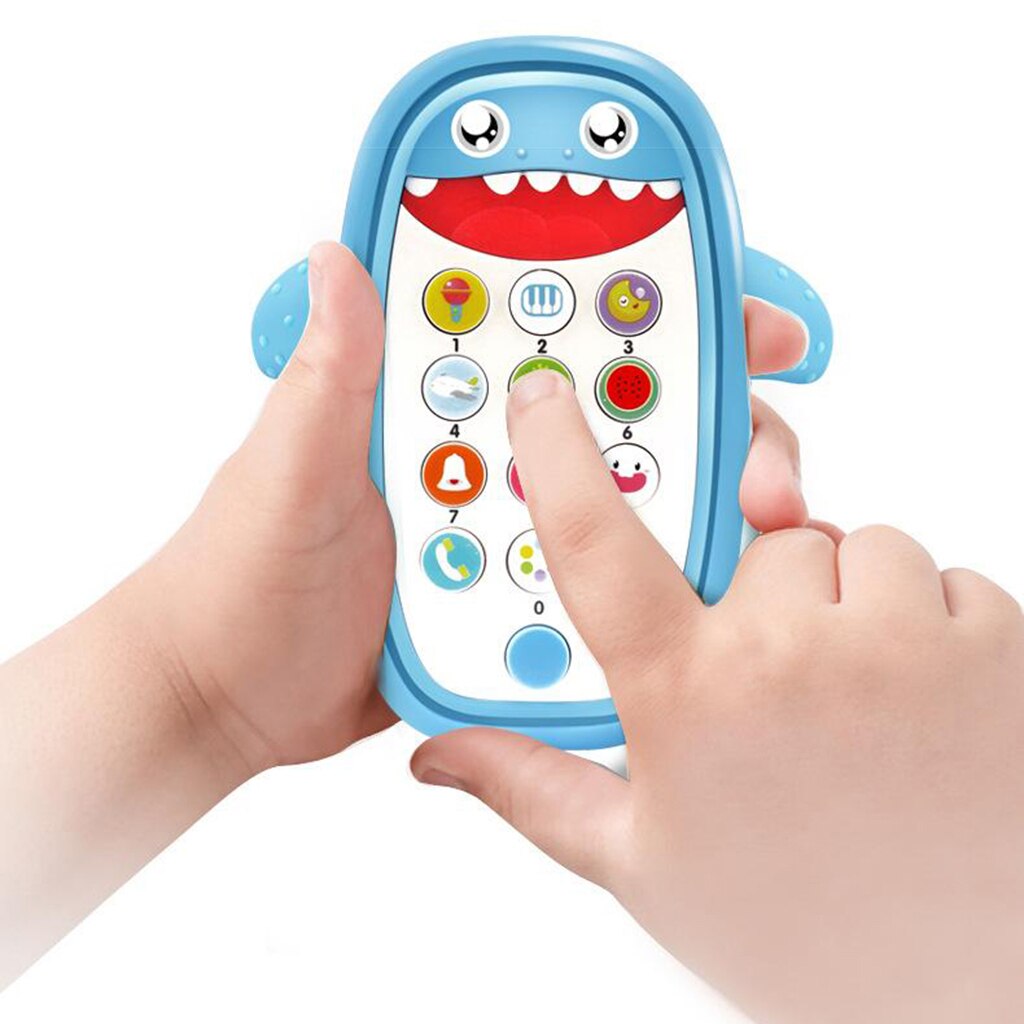 3x Baby Zuigelingen Shark Muziek Mobiele Telefoon Speelgoed Lichten Spelen En Leren Blauw