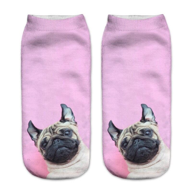 3D Printing Women Socks Unisex Socks Meias Feminina Funny Low Ankle pug Socks: A307