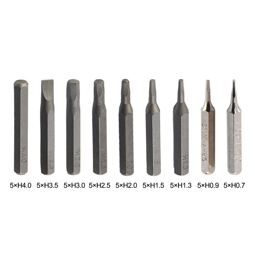 Embout de tournevis H4 × 28mm, petit embout de tournevis hexagonal H0.7 H0.9 H1.5 H3 H4 4mm, tige hexagonale, outil d'équipement de vis pour l'industrie du meuble 5 pièces