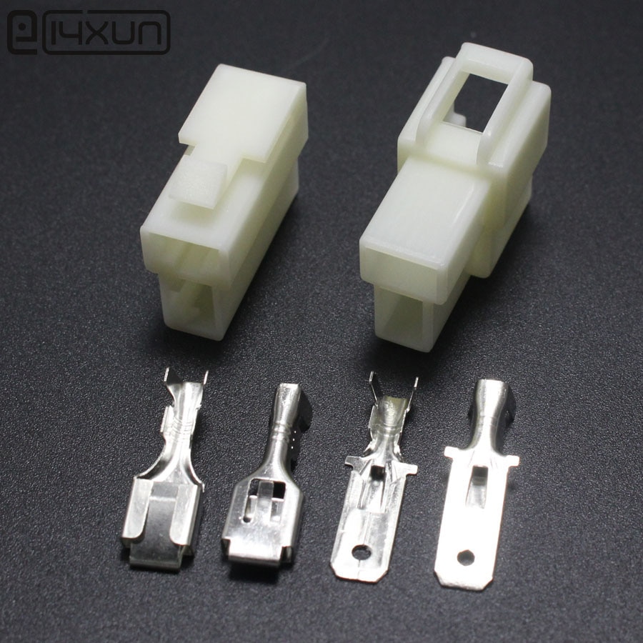 2set 6.3mm 2P Electrical Connector Kits 6.3 2Pin ABS Male Female socket plug for Motorcycle Car Auto