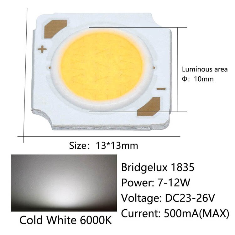 Chip LED Bridgelux Matrix de 5 uds, cuentas de lámpara de 13mm, 7-12W, 24V, 500mA, 3000K, 4000K, 6000K, accesorios de decoración de foco pequeño para el hogar: Blanco natural