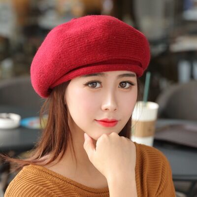 Boina mezclada de lana tejida para mujer, gorro de Otoño Invierno, boinas para mujeres,: Red