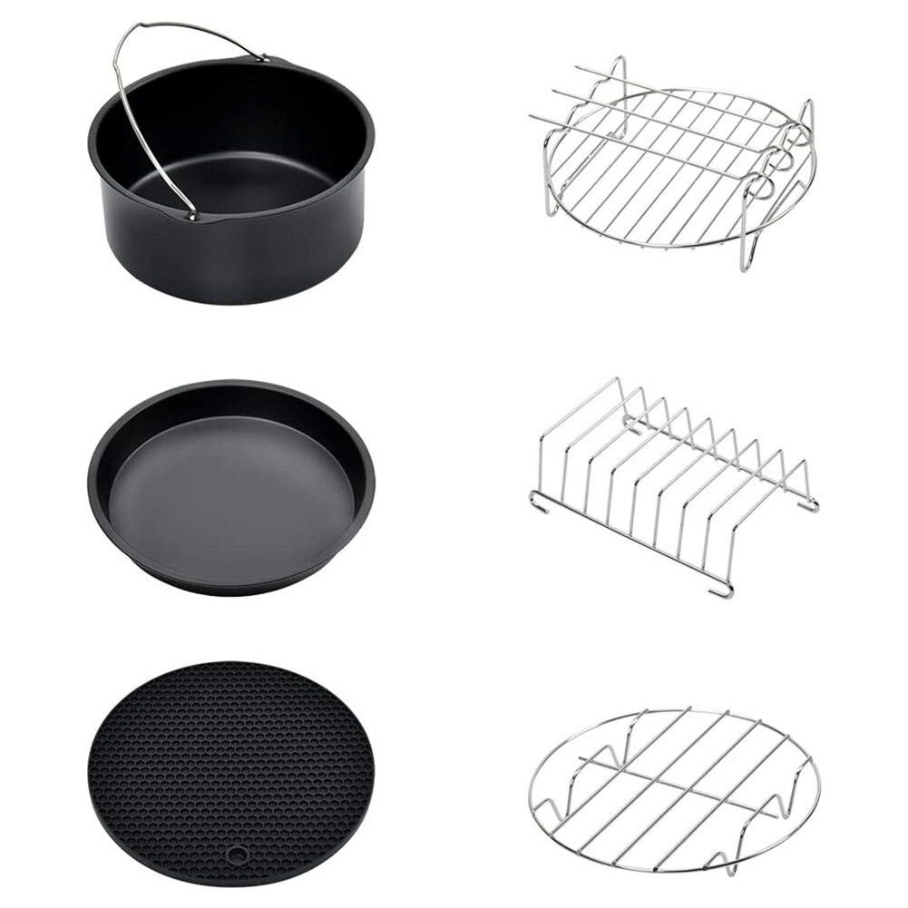 6 Stks/set 7 Inch Lucht Friteuse Accessoires Bakken Pizza Pan Voor Pot Gowise Phillips Cozyna Secura Fit Alle 3.2QT - 5.8QT