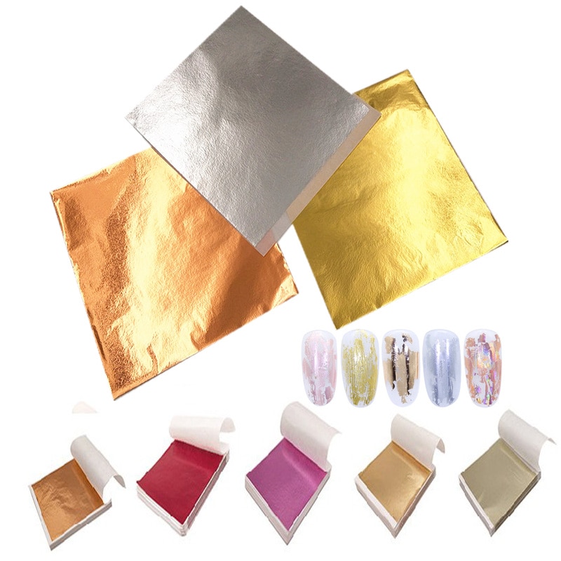 100 stk farve imiteret bladguld folie ark kobber blad til forgyldning kunst arbejde negle dekoration 9 x 9cm rose guld blad folie papir