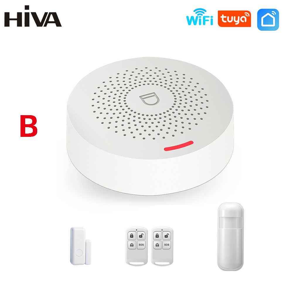 HIVA Tuya Smart Home Wifi Alarm System for House Business Garage Warehouse Wireless Safety Security Alarm work with Alexa: B / US plug