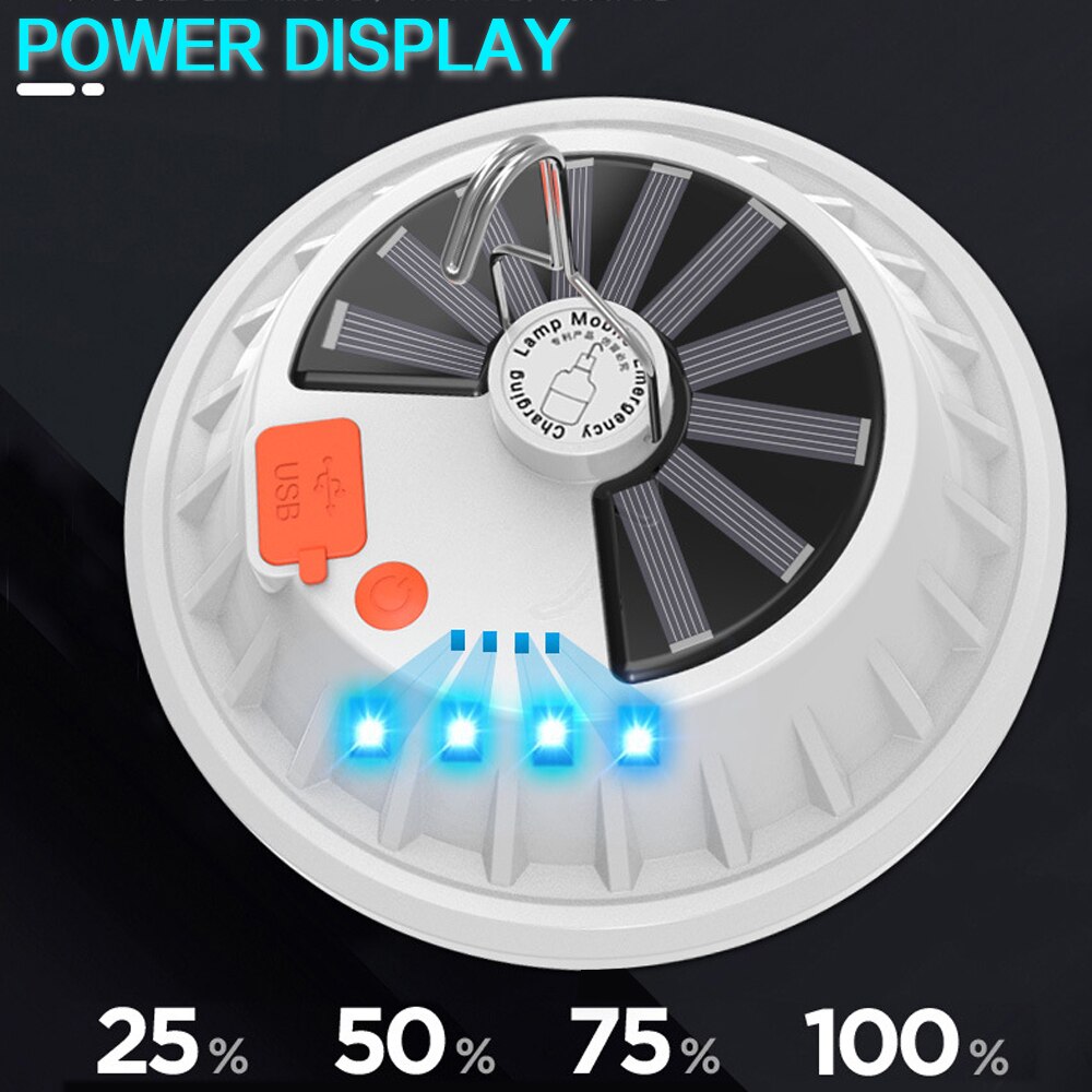 LED Solar Lamp Portable Emergency Lantern Outdoor Camping Light USB Charging Hook Lamp 300W Super Bright Rechargeable