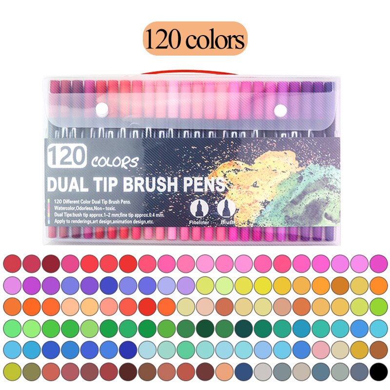 48/60/72/80/100/120 kolory profesjonalne podwójne głowy pędzle do akwareli Pen Art markery rysunek szkic Manga miękka szczotka Marker: Black-rod-120colors