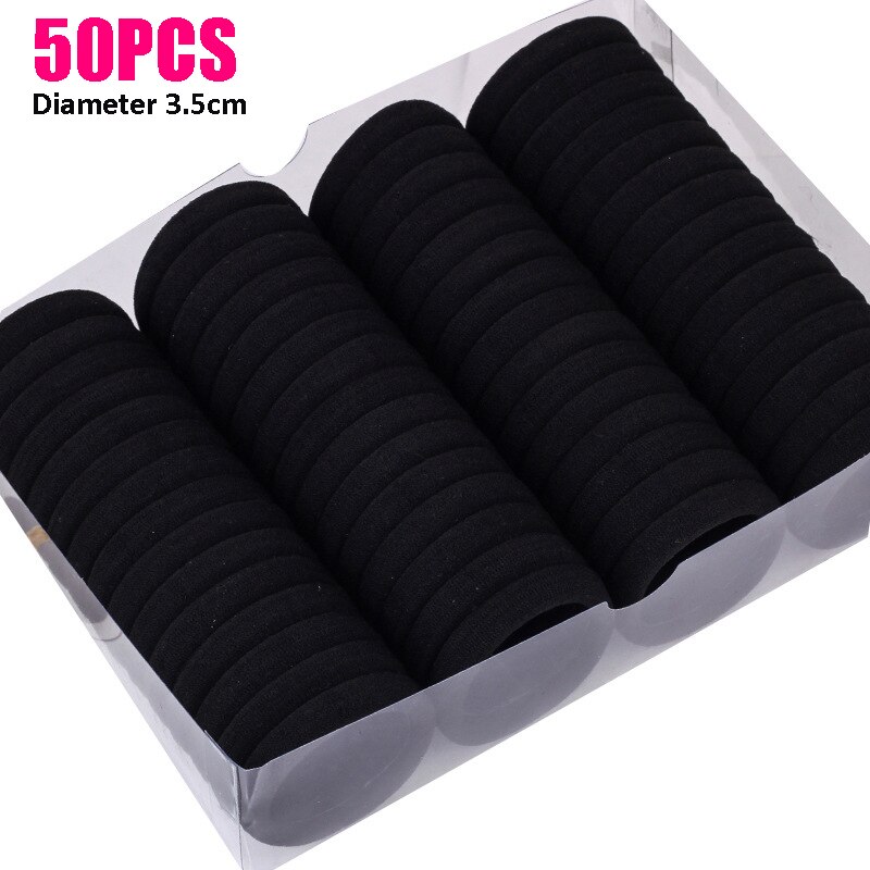 50 Stuks Zwarte Haarbanden Voor Vrouwen Meisjes Stap Size Haar Elastische Elastiekjes Basic Haar Banden Touw Paardenstaart Houder haarbanden Dikke: Cloth bands 50PCS