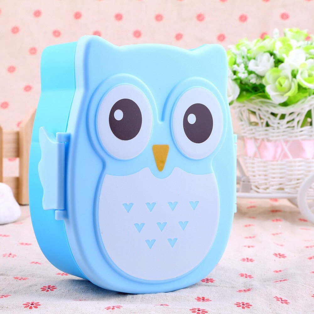 Caja de comida de búho de colores Kawaii, recipiente tipo Bento para horno microondas, vajilla, de cumpleaños para niños, caja de almacenamiento de alimentos para bebés: Blue
