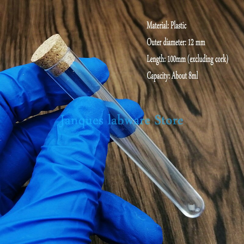 20Pcs 12x100mm Transparent Laboratory Clear Plastic Test Tubes With Corks Caps School Lab Supplies, Wedding Favor Tube
