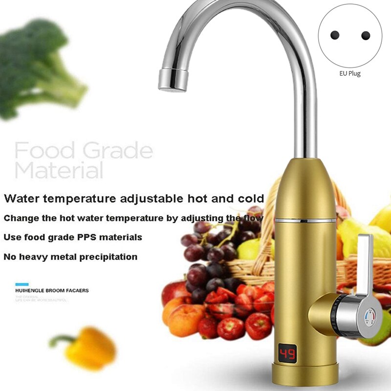 3000W 220V Electric Kitchen Instant Heating Faucet Heater Cold Tankless Water Quickly Heating Tap with LED Display EU Pl