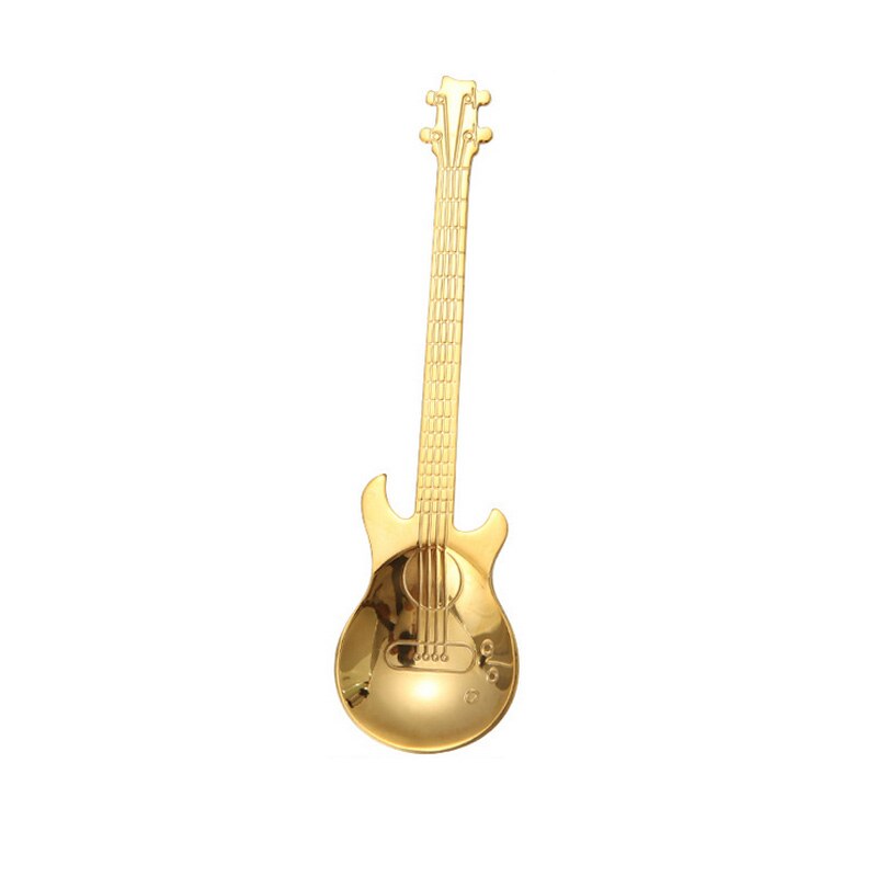 1pcs Stainless Steel Guitar Coffee Spoon Shaped Love Teaspoon Children Spoon 7 Colors Coffee Tea Use: gold