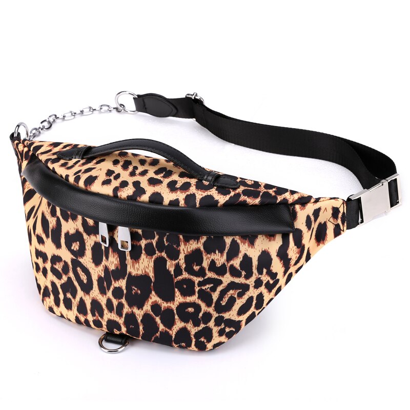 La cintura de las mujeres Paquete Impermeable Nylon Crossbody pecho mensajero bolsa mujer leopardo negro bolsos de viaje diario al aire libre bolsa de teléfono