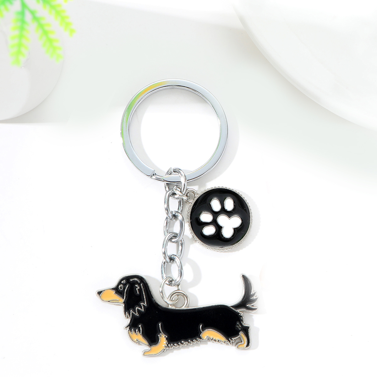 Pet German shepherd dog Keychain Dog Pendant Animal Bell Enamel Keyring Women Bag Jewelry Girls: GRAY