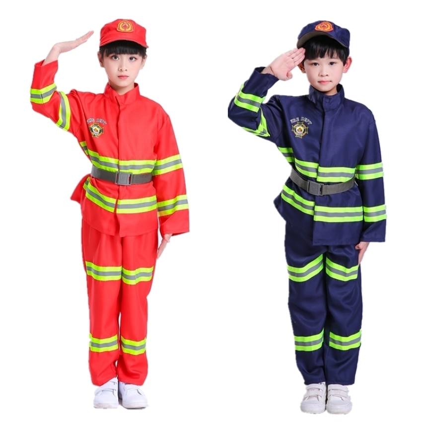 Feuerwehrmann Cosplay Halloween Kostüme für Kinder Kinder Feuer Polizei Kleidung Feuerwehrmann Uniform für Jungen Kostüm Set 100-170CM