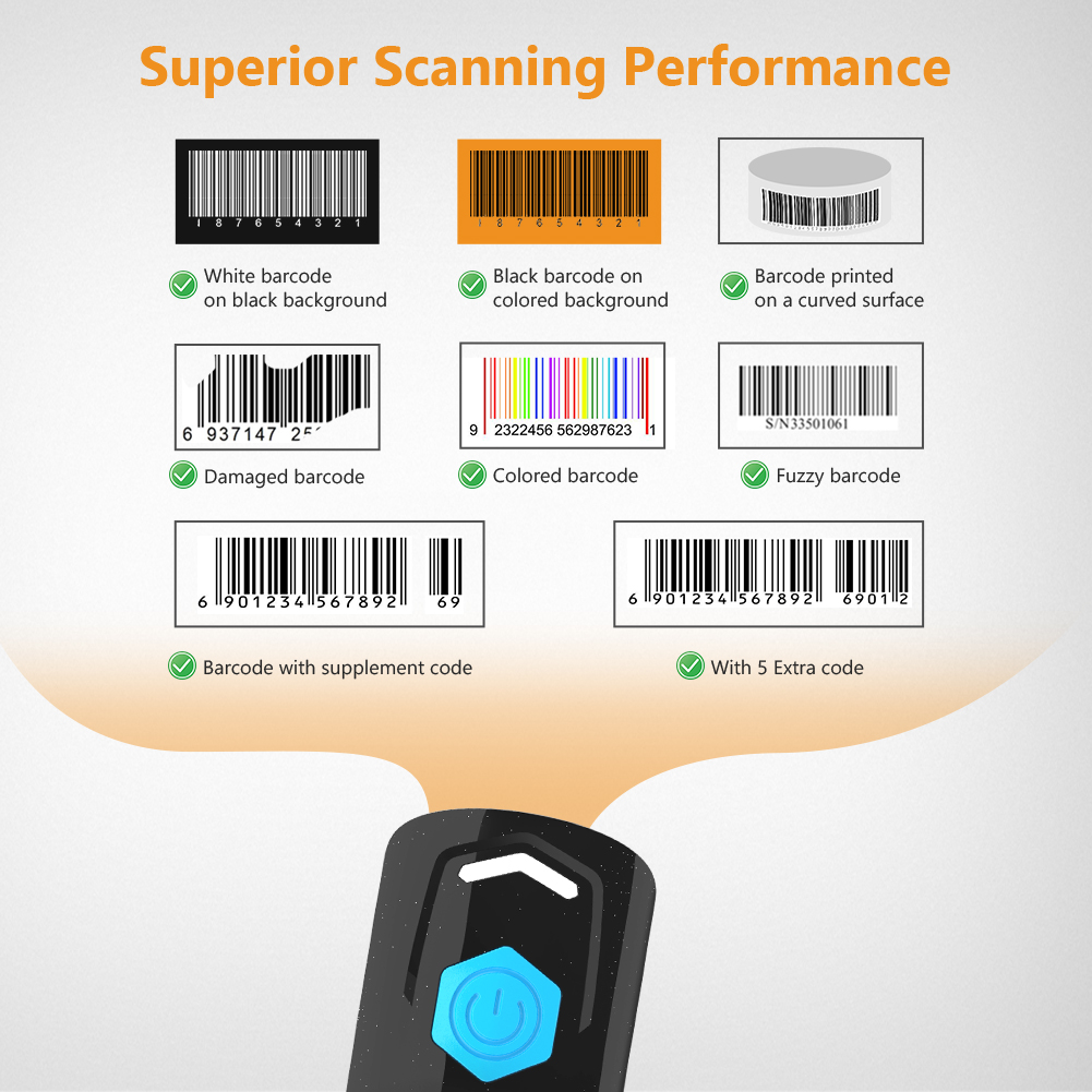 Mini 1d kabelloser barcode-scanner , 3- in -1 2.4g kabelloser usb- und kabelgebundener bluetooth-barcode-leser tragbares scannen für telefon/tablets