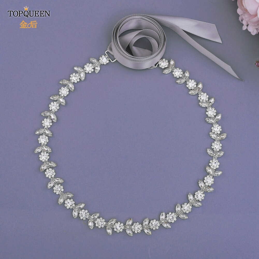 TOPQUEEN Luxus Strass Gürtel Hochzeit Gürtel Diamant Braut Gürtel Schärpe Hochzeit Zubehör Abend Party Band Gürtel Schärpe S440: grau