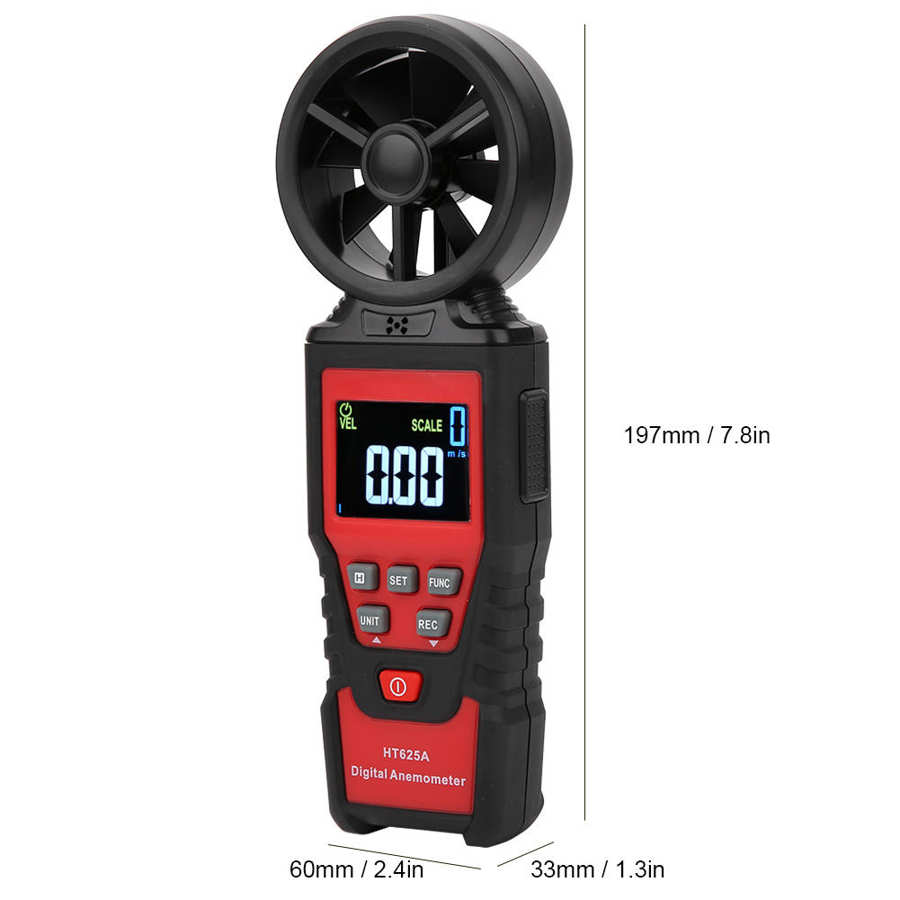 Anemometer Handheld Digital Wind Speed USB LCD Display Backlight Air Flow Speed Wind Meter HT625A
