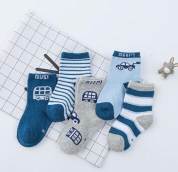 2017 Outono Inverno 5 Pares/lote Resiliência Das Crianças Meias de Algodão Para A Menina Menino Suor Respirável 1-3Y/4-6Y/7-10Y: Car / M (2-3 Year)
