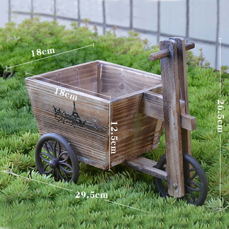 Jahrgang Kleine Handwagen Natürliche Holz Blumenkübel Europäischen Heimat Garten Dekor Rad Wagen Holz Blume Pflanze Topf