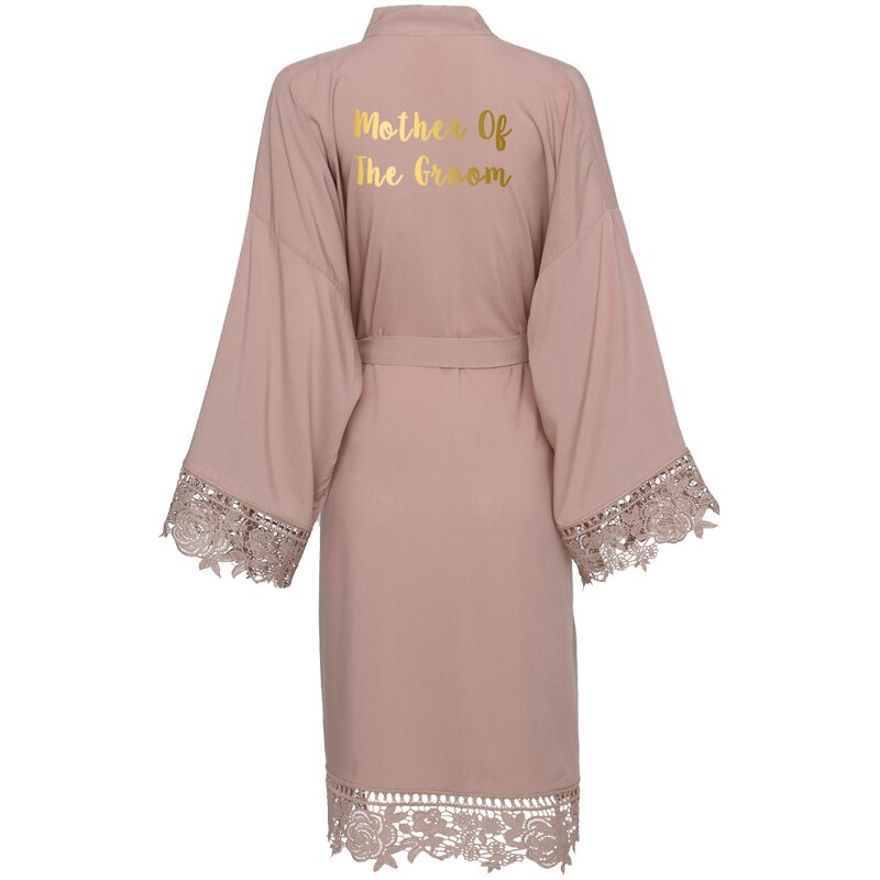 YUXINBRIDAL champagne Solid Cotton Kimono Robes with Lace Trim Women Wedding Bridal Robe Bathrobe Sleepwear White: Champag Mother Groom / one size