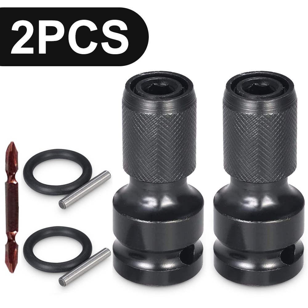 Llave de impacto hexagonal de 1/2 pulgadas a 1/4 pulgadas, conjunto de adaptador, convertidor de unidad de llave inglesa, herramienta de liberación rápida: 2Pcs Upgraded set