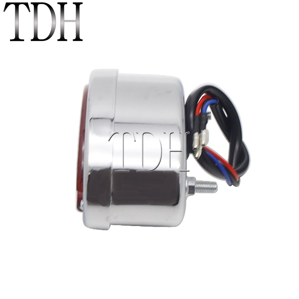 Luz LED cromada para motocicleta tipo Cafe Racer, luz trasera de freno, para matrícula de Harley, Shovelhead, Chopper, Bobber, Softail