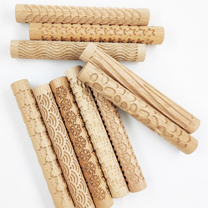 Wooden Texture Mud Pressed Roller Pattern Roller Rod Embossed Polymer Clay Rolling Pin Ceramic Pottery Art
