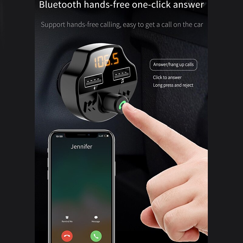 Onever Fm transmitter Bluetooth 5.0 Car Mp3 Player Adapter Battery Voltage Noise Reduction TF Card hands-free Dual USB Charger