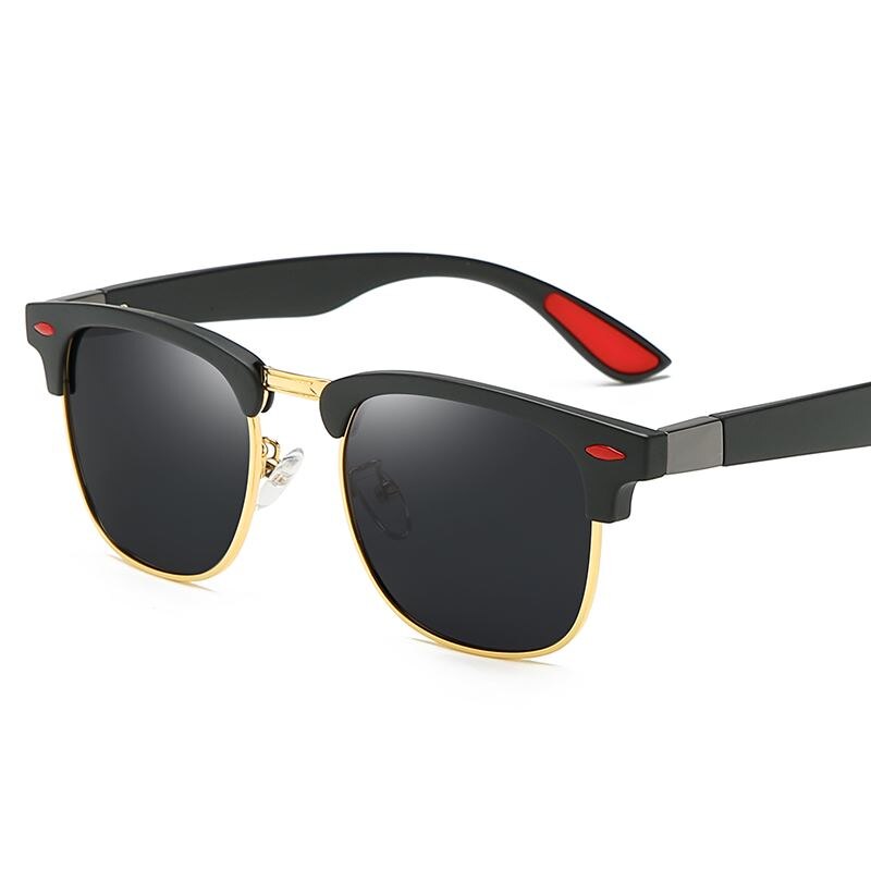 Gafas de sol polarizadas Semi-montura para mujer gafas de sol UV400 de de de lujo para hombre y mujer: black gold black / Package A