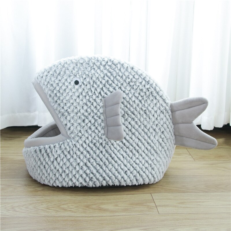 Cat Cave Bed Fish Shape cat sleeping bed Top Foldable House Indoor Kitten Puppy Cave House Sleeping for Cats