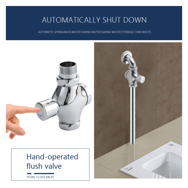 thumbnail image 2 of Manual Push Urinal Flush Valve - Chrome Plated Zinc Alloy Water Saving Bathroom Valve 2 of 10
