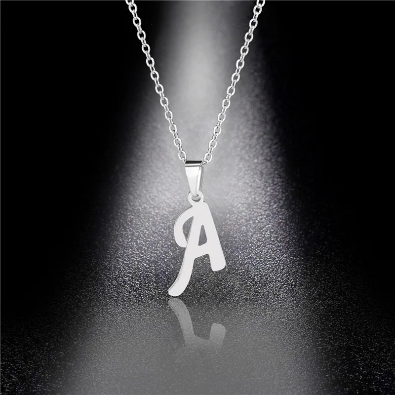 Silber Farbe 26 Letters Schmuck Englisch Alphabe Halsketten für Frauen Halsband A B C D E F G H I J K L M N O P Q R S T U V W X Y Z: A