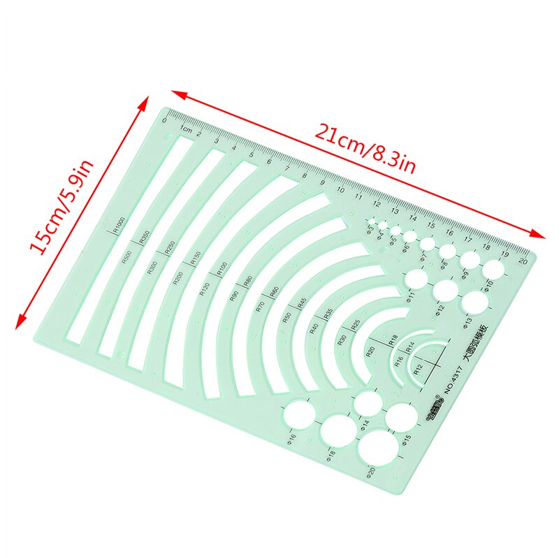 Plastic Students Green Rectangle Shape Drawing Circle Template Geometric Ruler
